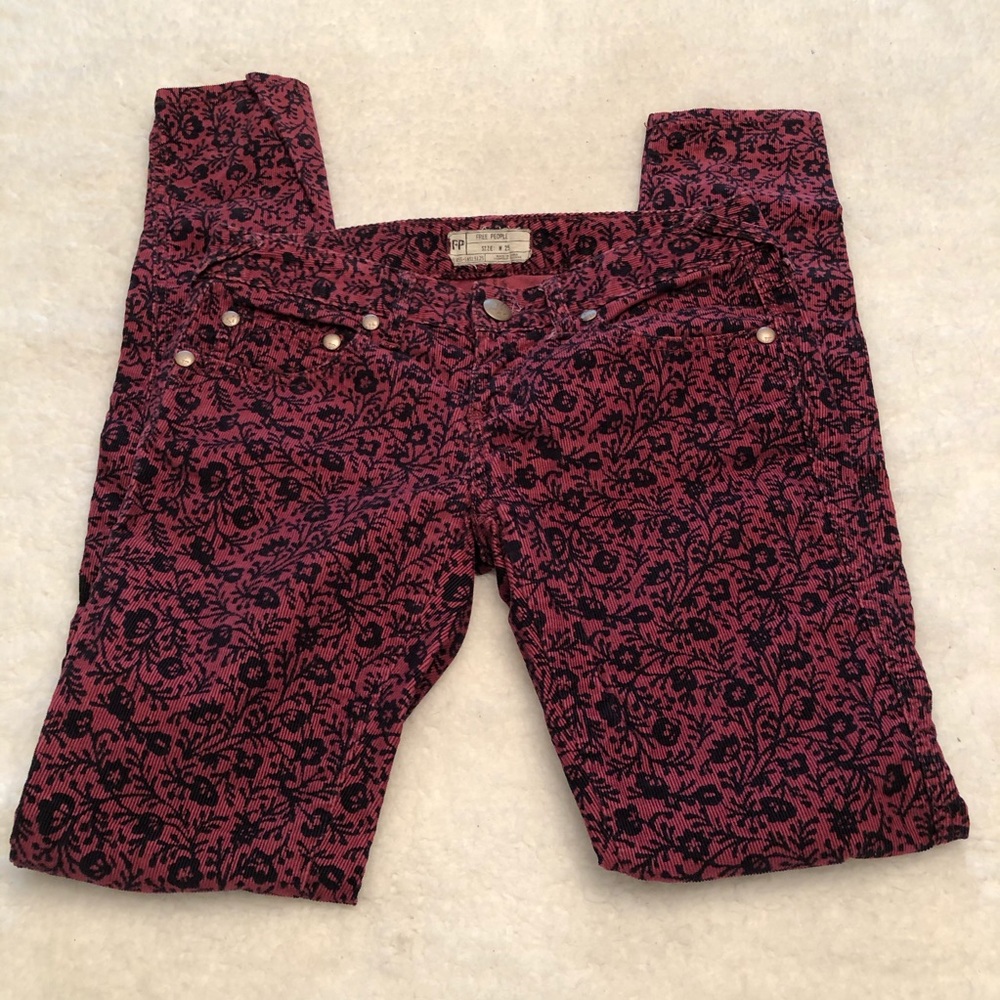 FREE PEOPLE Paisley Floral Print Corduroy Jeans 25